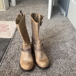 Tan Leather Mid-Calf Boots